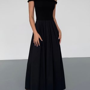 Chic Off-Shoulder Pleated Maxi Dress for Y2K Fashion Lovers and Coquette Aesthetic Enthusiasts