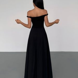 Chic Off-Shoulder Pleated Maxi Dress for Y2K Fashion Lovers and Coquette Aesthetic Enthusiasts