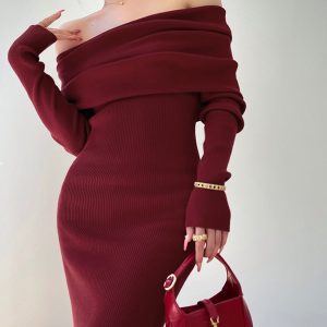 Chic Off-Shoulder Ribbed Knit Mini Dress for Y2K Fashion Lovers and Coquette Aesthetic