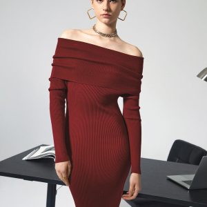 Chic Off-Shoulder Ribbed Knit Mini Dress for Y2K Fashion Lovers and Coquette Aesthetic