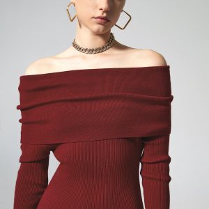 Chic Off-Shoulder Ribbed Knit Mini Dress for Y2K Fashion Lovers and Coquette Aesthetic