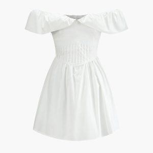 Chic Off-Shoulder Ruffle Trim Dress for Y2K Fashion Lovers and Coquette Aesthetic