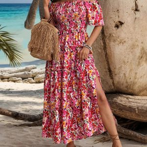 Chic One-Shoulder Printed Dress for Women - Y2K Aesthetic Resort Style Fashion