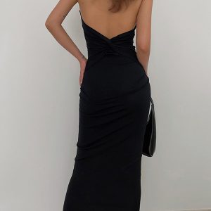 Chic Open Back Twist Midi Dress for Y2K Fashion Lovers - Perfect for Coquette Aesthetic