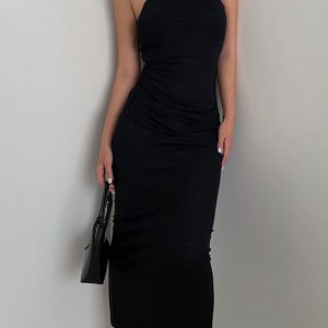 Chic Open Back Twist Midi Dress for Y2K Fashion Lovers - Perfect for Coquette Aesthetic