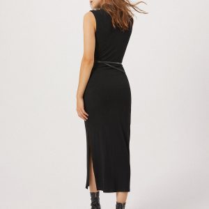 Chic Opening Night Slit Mock Neck Long Dress for Y2K Aesthetic and Coquette Style