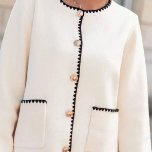 Chic Patchwork Knitted Cardigan: Elegant O-Neck Long Sleeve Winter Jacket for Cozy Street Style