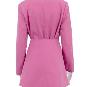 Chic Pink Slim Long Blazer & High Waist Skirt Set - Stylish Women's 2 Piece Outfit