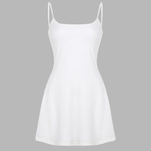 Chic Plain White Back to School Dress for Y2K Aesthetic and Coquette Style Outfits