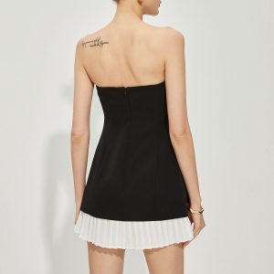 Chic Pleated Hem Strapless Mini Dress for Y2K Fashion and Coquette Aesthetic