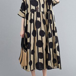 Chic Polka-Dot Midi Dress with Split-Joint Design for Y2K and Coquette Aesthetic Styles