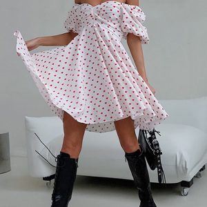 Chic Polka Dot Off-Shoulder Mini Dress for Y2K Fashion and Coquette Aesthetic Lovers