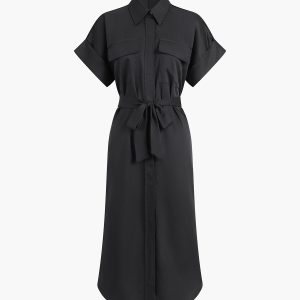 Chic Polo Pocket Tied Midi Dress for Effortless Y2K Style and Coquette Aesthetic