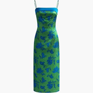 Chic Printed Back Slit Spaghetti Strap Midi Dress for Y2K Aesthetic Outfits