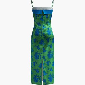 Chic Printed Back Slit Spaghetti Strap Midi Dress for Y2K Aesthetic Outfits