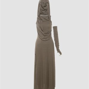 Chic Pure Color Hooded Maxi Dress for Effortless Y2K Style and Aesthetic Vibes