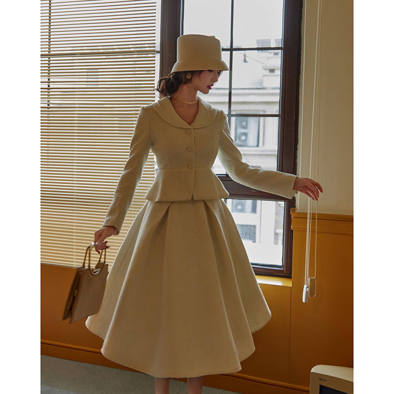 Chic Retro Hepburn Skirt with Y2K Fashion-Inspired Actress Jacket for Stylish Outfits