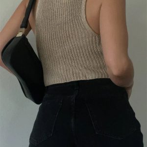 Chic Retro Knitted Sweater Vest - Casual Sleeveless V-Neck Button-Up Crop Top for Y2K Style