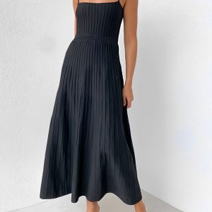 Chic Rib Midi Sundress for Y2K Aesthetic, Perfect for Coquette and Grunge Styles