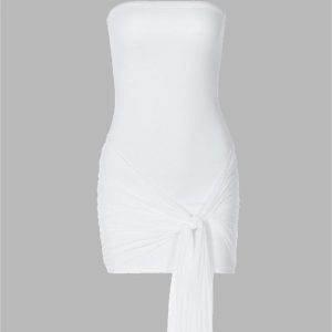 Chic Ribbon Woven Strapless Tube Dress for Y2K Fashion Lovers and Coquette Aesthetic