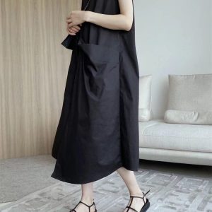 Chic Ruffled Sleeveless Dress with Big Pockets for Effortless Y2K Style