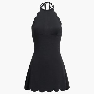 Chic Scalloped Hem Dress for Y2K Fashion Lovers - Perfect for Coquette and Grunge Aesthetics