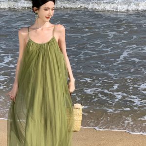 Chic Seaside Holiday Dress with Suspenders - Y2K Aesthetic Beachwear for Stylish Outings