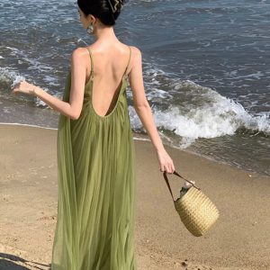 Chic Seaside Holiday Dress with Suspenders - Y2K Aesthetic Beachwear for Stylish Outings