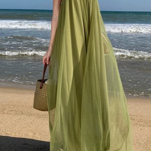 Chic Seaside Holiday Dress with Suspenders - Y2K Aesthetic Beachwear for Stylish Outings