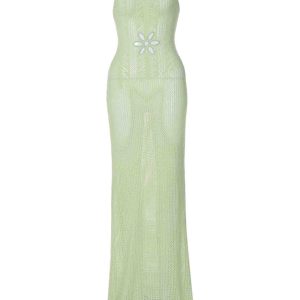 Chic Sleeveless Backless Cutout Crochet Maxi Dress for Y2K Aesthetic Fashion Lovers