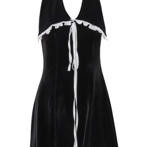 Chic Sleeveless Halter Backless Mini Dress for Y2K Aesthetic and Coquette Style