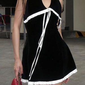 Chic Sleeveless Halter Backless Mini Dress for Y2K Aesthetic and Coquette Style