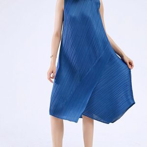 Chic Sleeveless Irregular Pleated Midi Dress for Y2K Aesthetic and Coquette Style