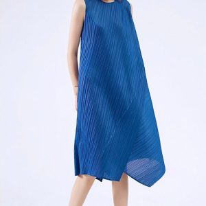 Chic Sleeveless Irregular Pleated Midi Dress for Y2K Aesthetic and Coquette Style