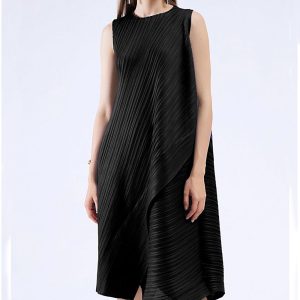 Chic Sleeveless Irregular Pleated Midi Dress for Y2K Aesthetic and Coquette Style