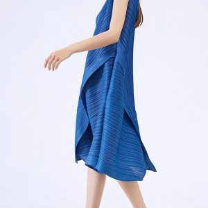 Chic Sleeveless Irregular Pleated Midi Dress for Y2K Aesthetic and Coquette Style