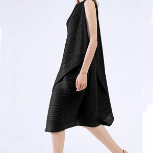 Chic Sleeveless Irregular Pleated Midi Dress for Y2K Aesthetic and Coquette Style