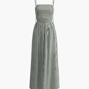 Chic Sleeveless Pinstripe Maxi Dress for Effortless Y2K Style and Coquette Aesthetic