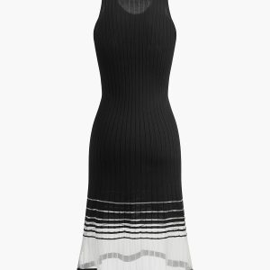 Chic Sleeveless Round Neck Knit Dress for Y2K Aesthetic and Coquette Style Outfits