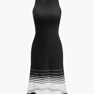 Chic Sleeveless Round Neck Knit Dress for Y2K Aesthetic and Coquette Style Outfits