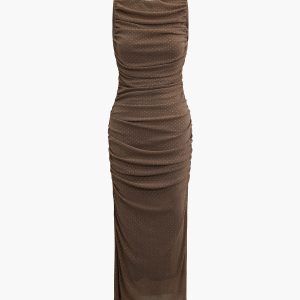 Chic Sleeveless Side Split Mesh Midi Dress for Y2K Aesthetic and Coquette Style