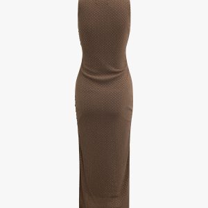 Chic Sleeveless Side Split Mesh Midi Dress for Y2K Aesthetic and Coquette Style