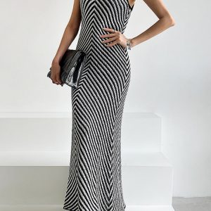 Chic Sleeveless Striped Knitted Mermaid Dress for Y2K Fashion and Coquette Aesthetic