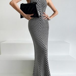 Chic Sleeveless Striped Knitted Mermaid Dress for Y2K Fashion and Coquette Aesthetic