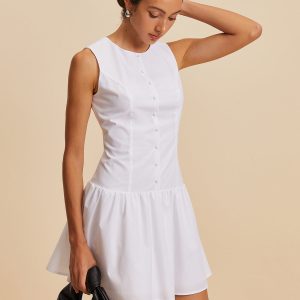 Chic Sleeveless Zipper Crew Neck Dress in Y2K Style for Trendy Aesthetic Outfits