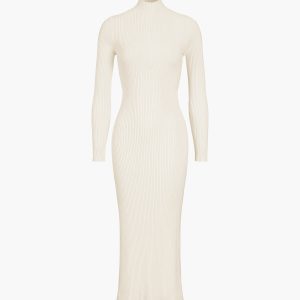 Chic Slit Mock Neck Ribbed Knit Midi Dress for Y2K Fashion and Coquette Aesthetic