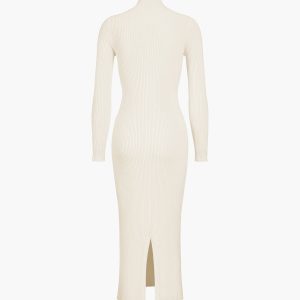 Chic Slit Mock Neck Ribbed Knit Midi Dress for Y2K Fashion and Coquette Aesthetic