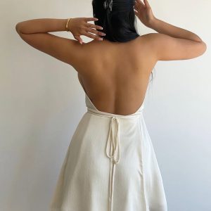 Chic Solid Backless Halter Dress for Effortless Y2K Style and Coquette Aesthetic