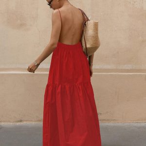 Chic Solid Backless Long Dress for Effortless Y2K Style and Coquette Aesthetic