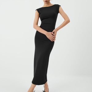 Chic Solid Backless Midi Dress for Effortless Y2K Style and Coquette Aesthetic